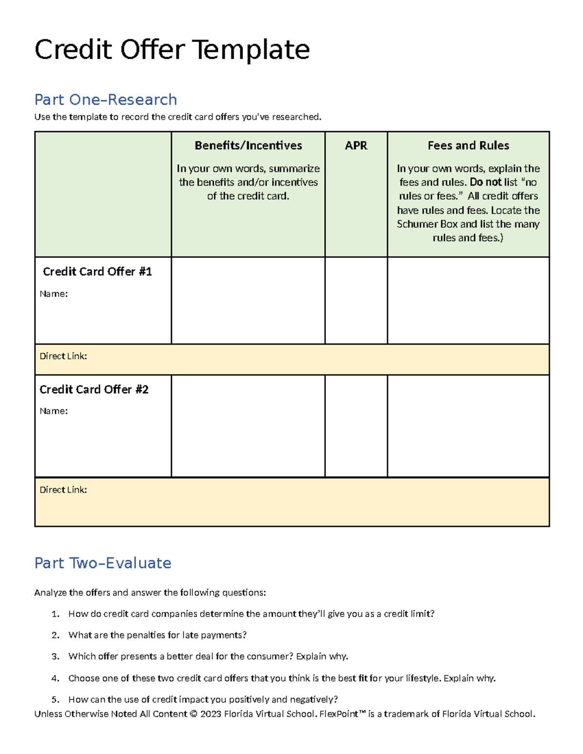 Credit Offer Analysis Template: Benefits, Fees & Rules - Studocu