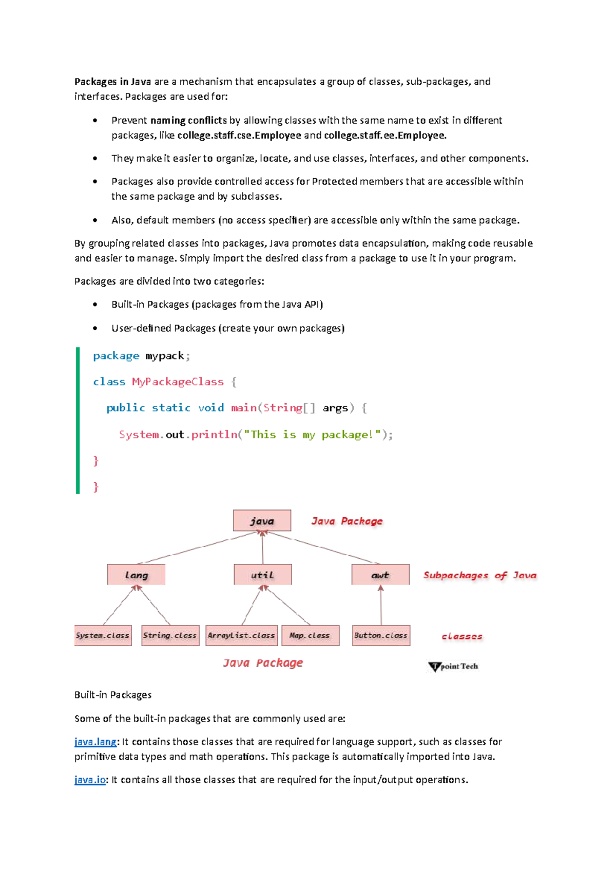 Java Packages Overview - java - Studocu