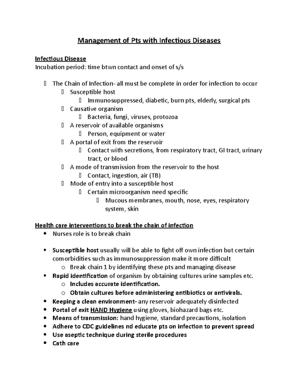 Nursing Notes on Infection Management and Prevention Strategies - Studocu