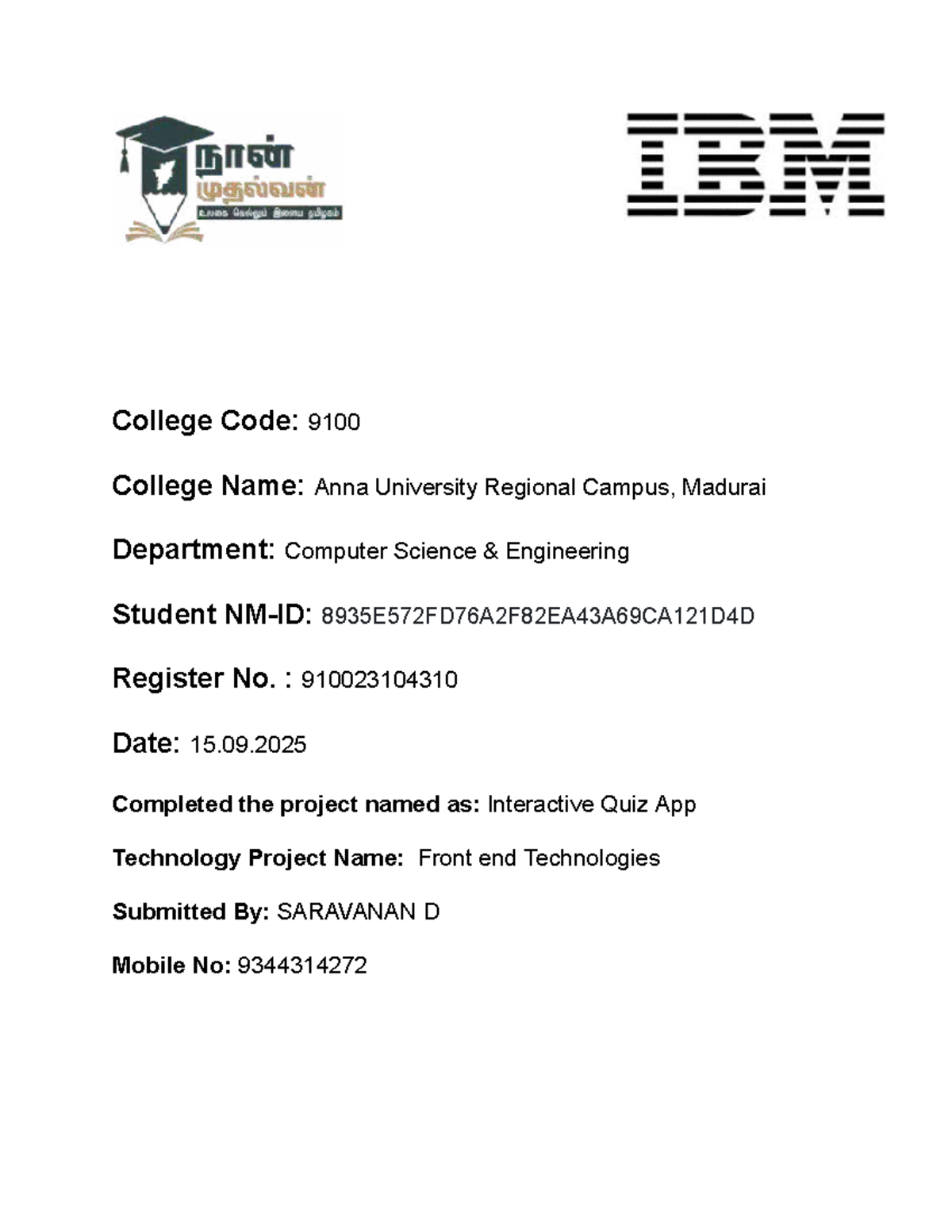 Interactive Quiz App Project - CSE 9100 - Studocu