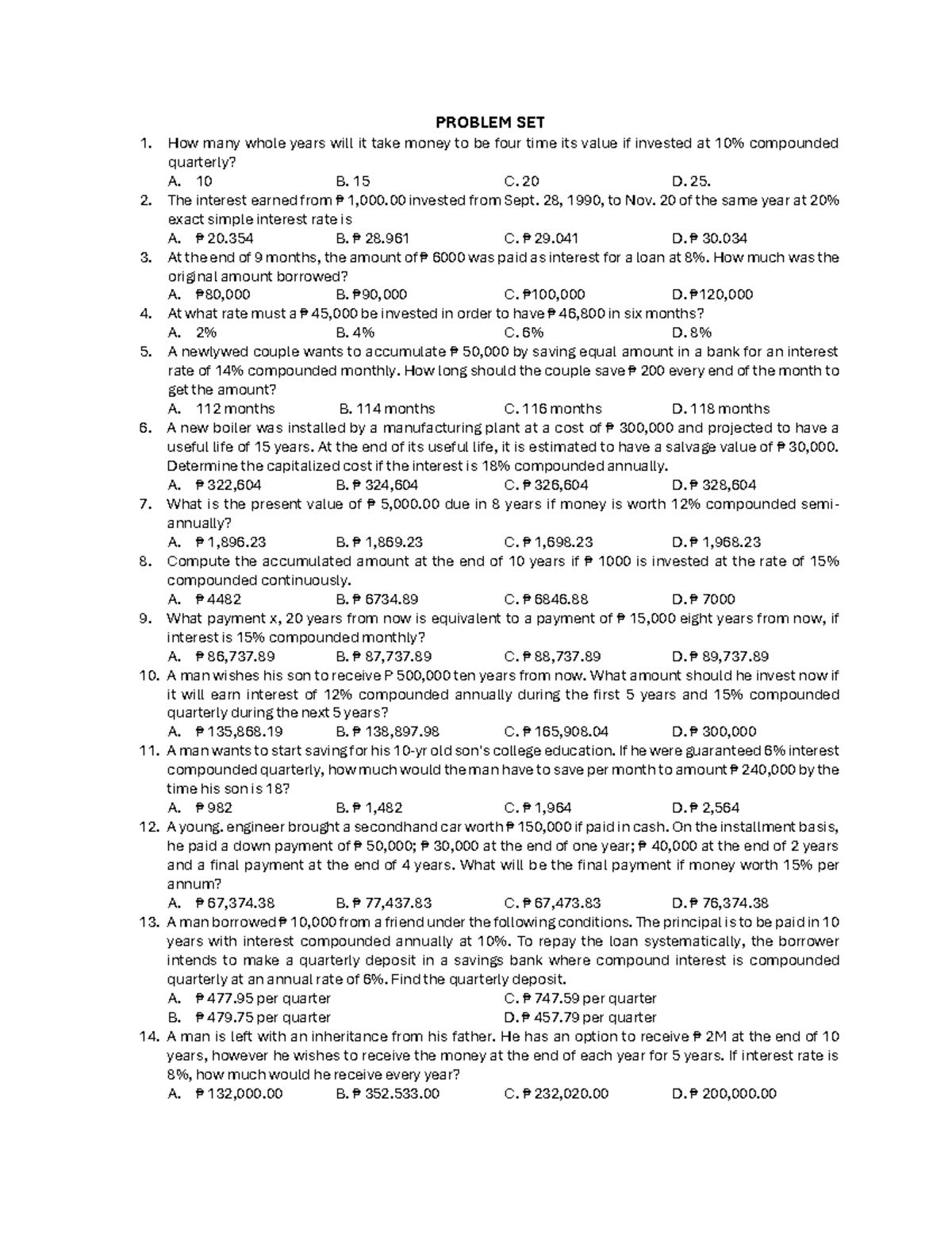 Problem Set 1: Advanced Financial Calculations and Interest Scenarios ...