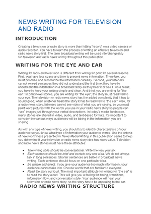 Writing for radio and television - Writing for radio and television ...