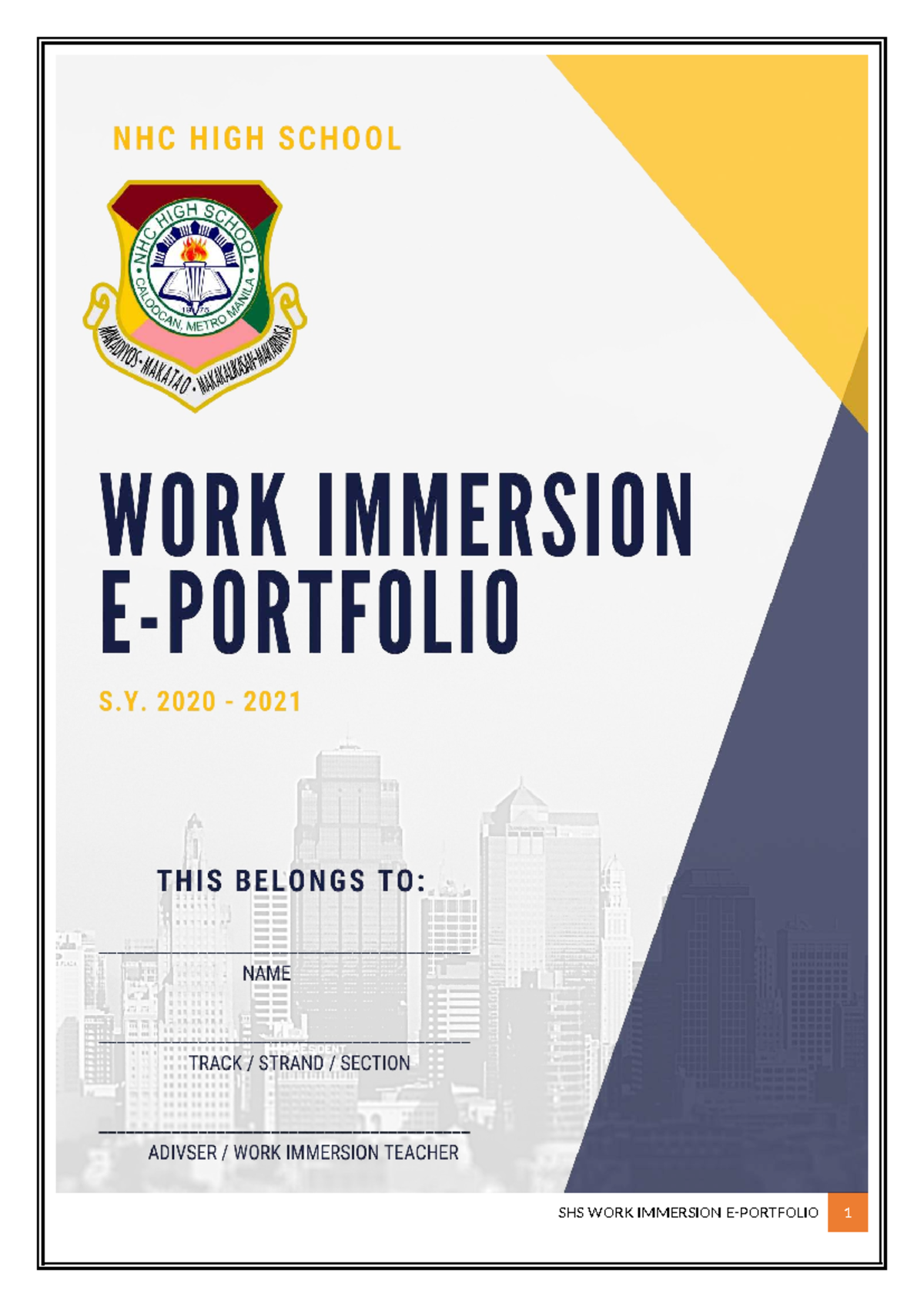 SHS WORK IMMERSION 1: Comprehensive Portfolio for 2020-2021 - Studocu