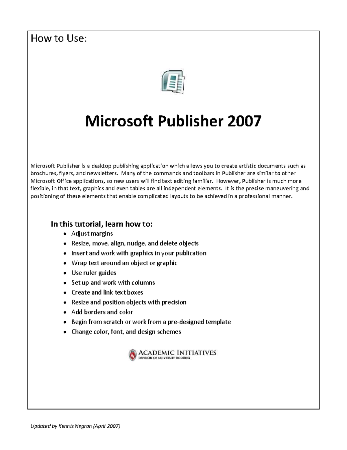 Microsoft Publisher 2007 Tutorial: Comprehensive User Guide - Studocu