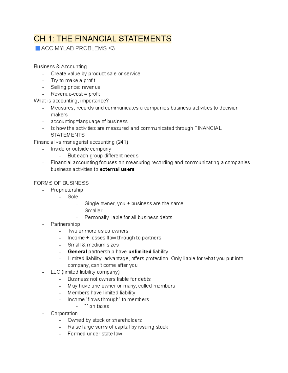 ACC 231 FINAL EXAM - Comprehensive Notes on Financial Statements - Studocu