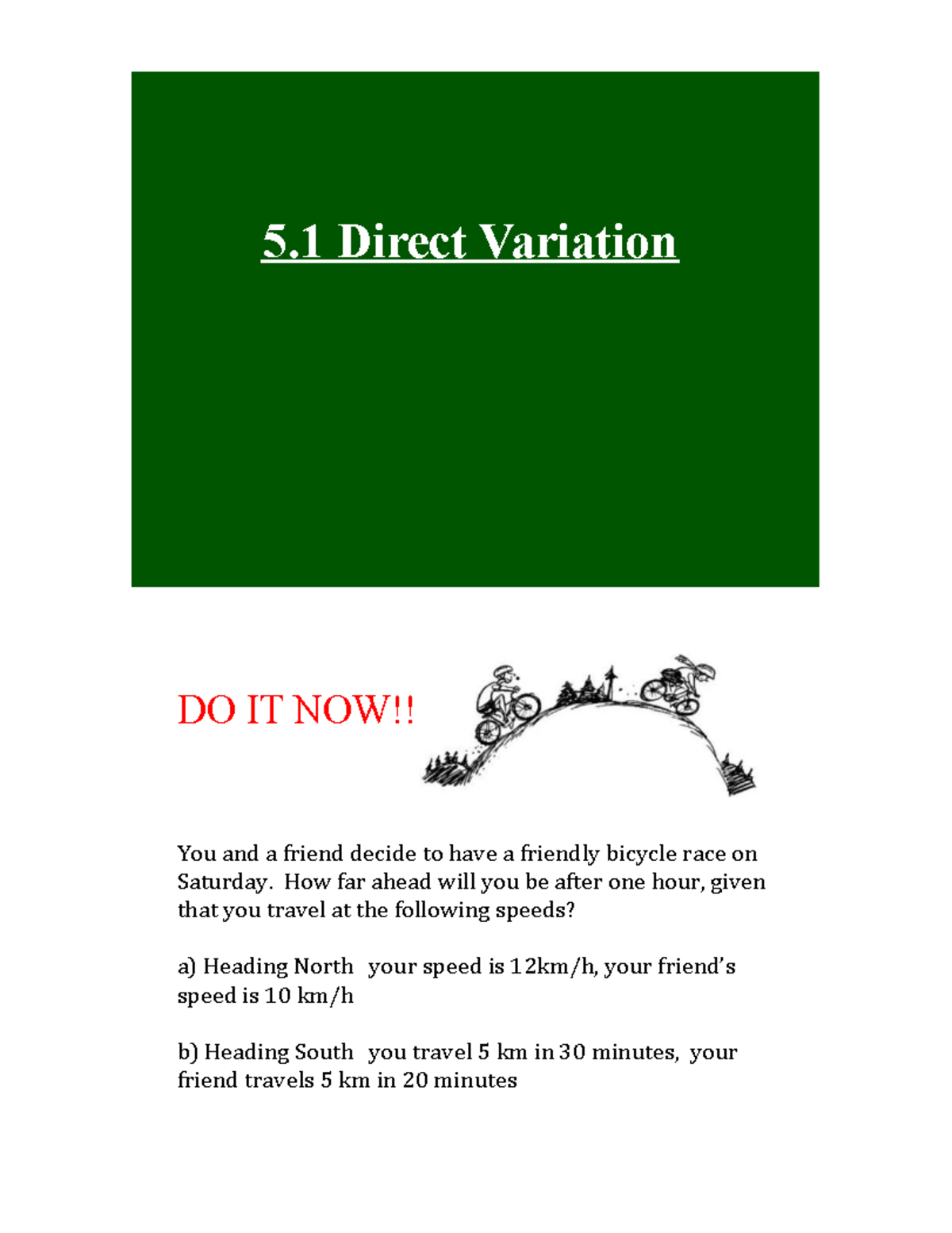 5.1 Direct Variation: Speed & Time Calculations in Word Problems - Studocu