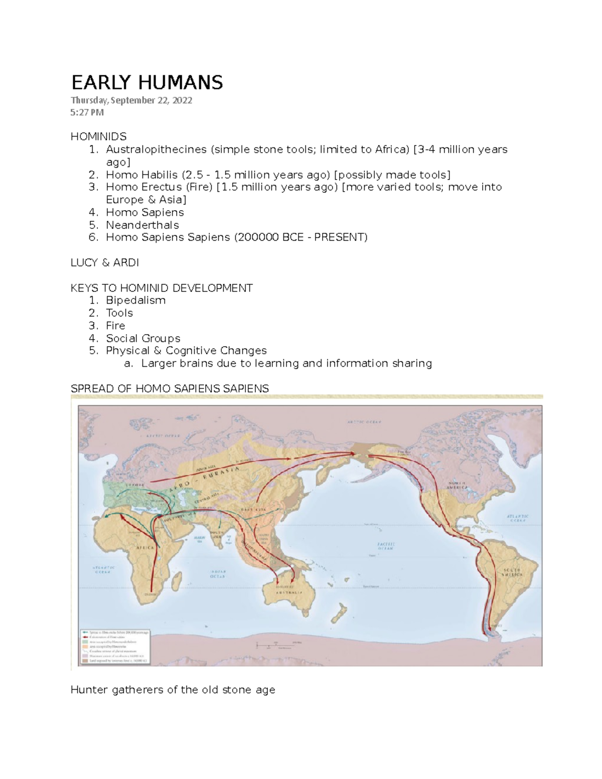 Early Humans - EARLY HUMANS Thursday, September 22, 2022 5:27 PM ...
