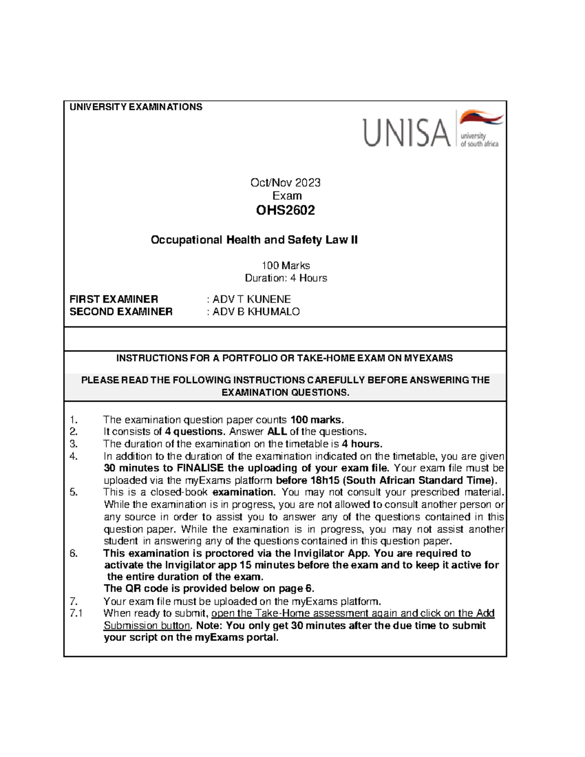 OHS2602 Final Exam Instructions and Guidelines 2023 - Studocu