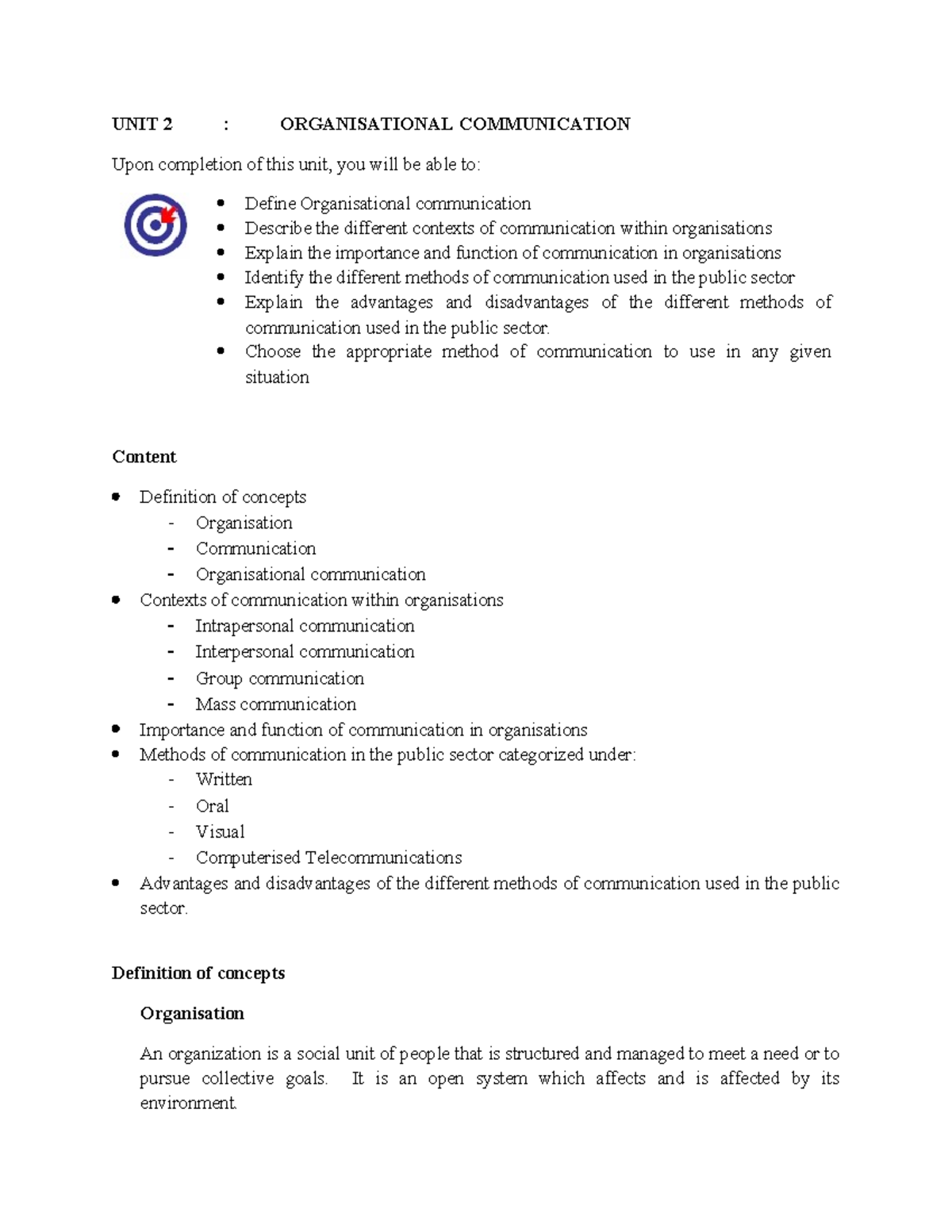 UNIT 2 - unit 2 of this course - UNIT 2 : ORGANISATIONAL COMMUNICATION ...