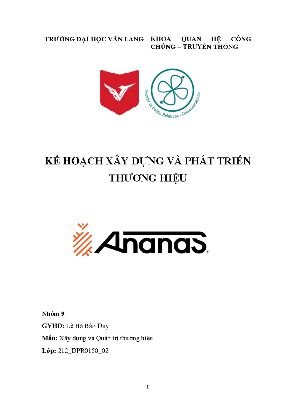 Kế Hoạch Xây Dựng Thương Hiệu Ananas - Nhóm 9 (Môn: 212_DPR0150) - Document Preview