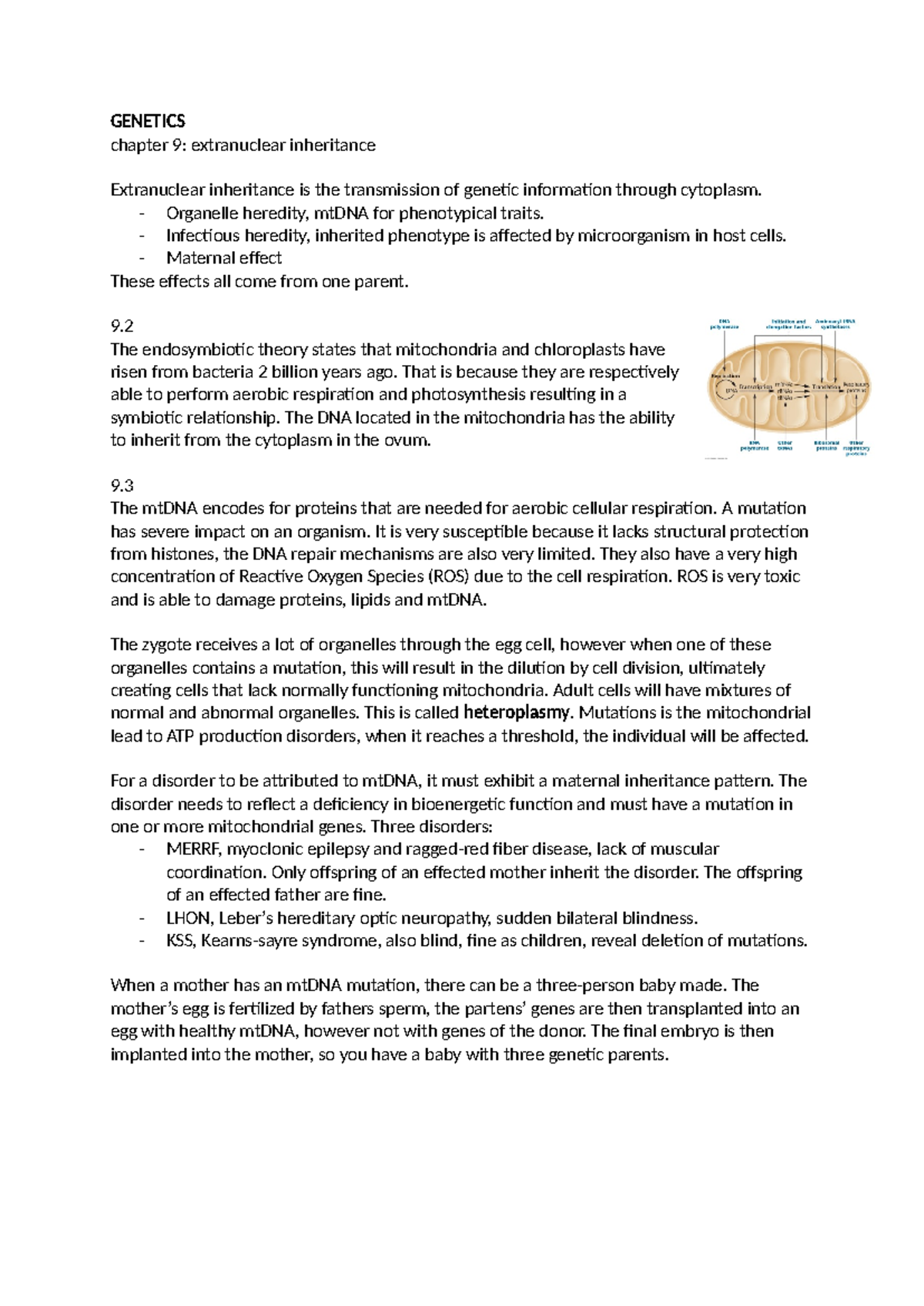 Genetics CH9: Extranuclear Inheritance & Mitochondrial Mutations ...