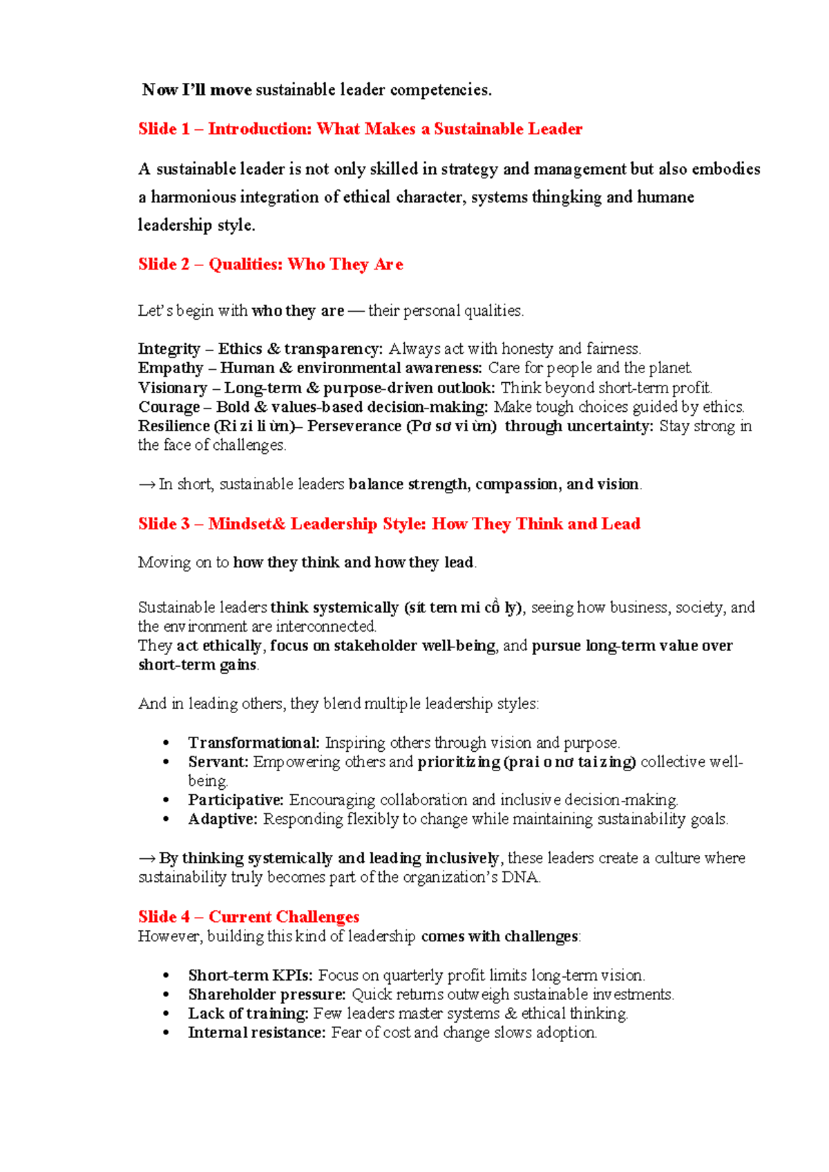 Sustainable Leadership Competencies: Key Qualities & Challenges - Studocu