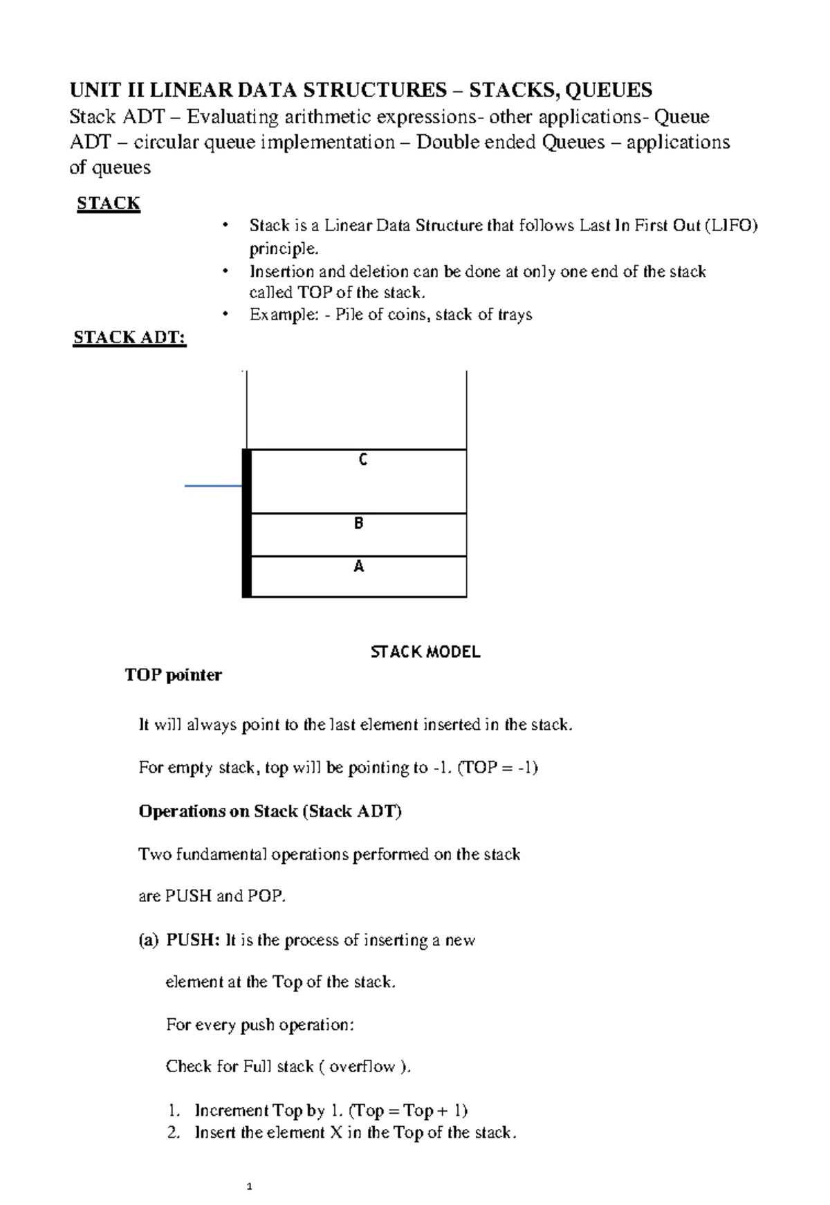 DATA Structures UNIT-I: Abstract Data Types & List ADT Implementation ...
