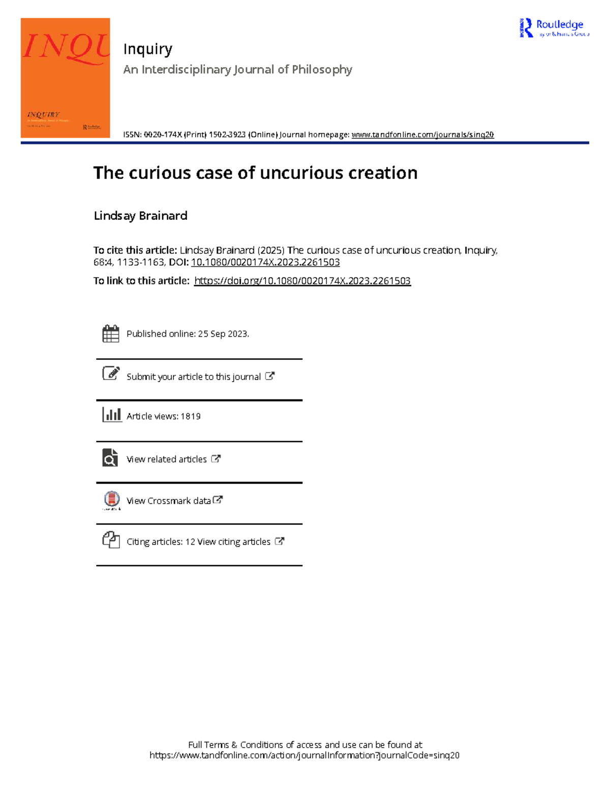 Inquiry into AI Creativity: The Curious Case of Uncurious Creation ...
