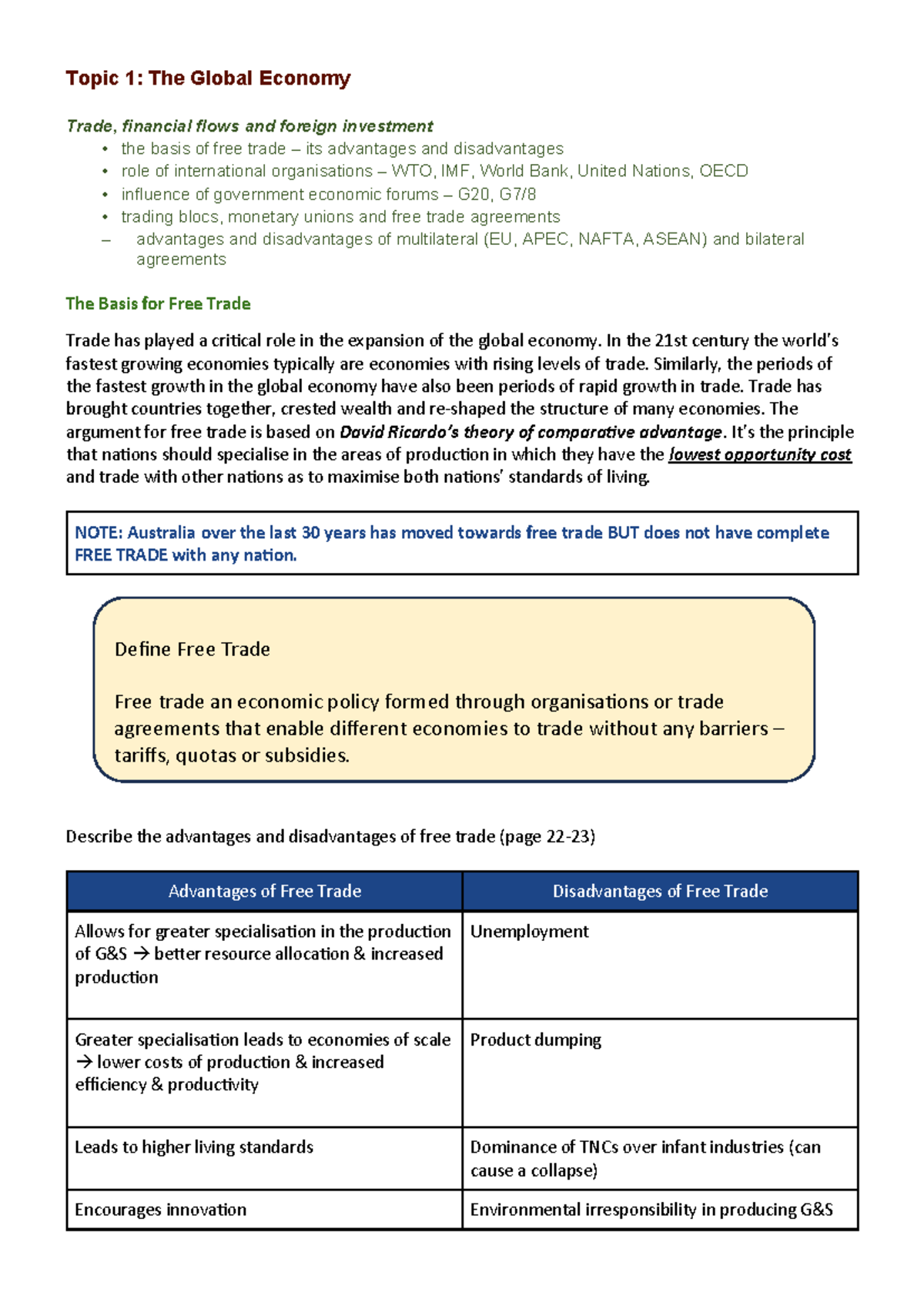 Free Trade Agreements Topic 1 - Topic 1: The Global Economy Trade ...