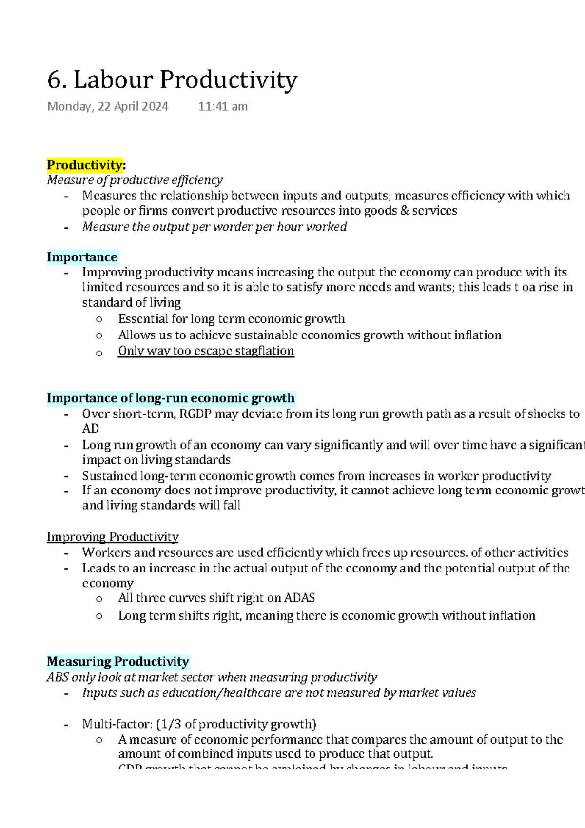 6. Labour Productivity: Key Concepts and Economic Implications - Studocu