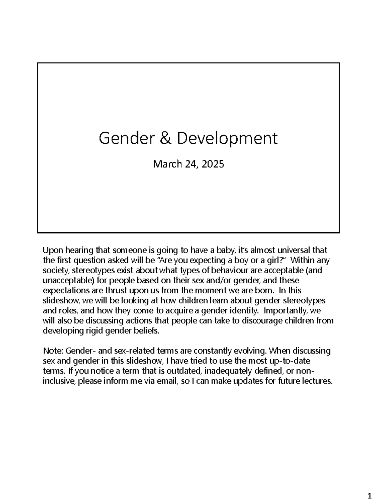 Psych 2040 Chapter 13 slides no audio Mar 24 - Gender & Development ...