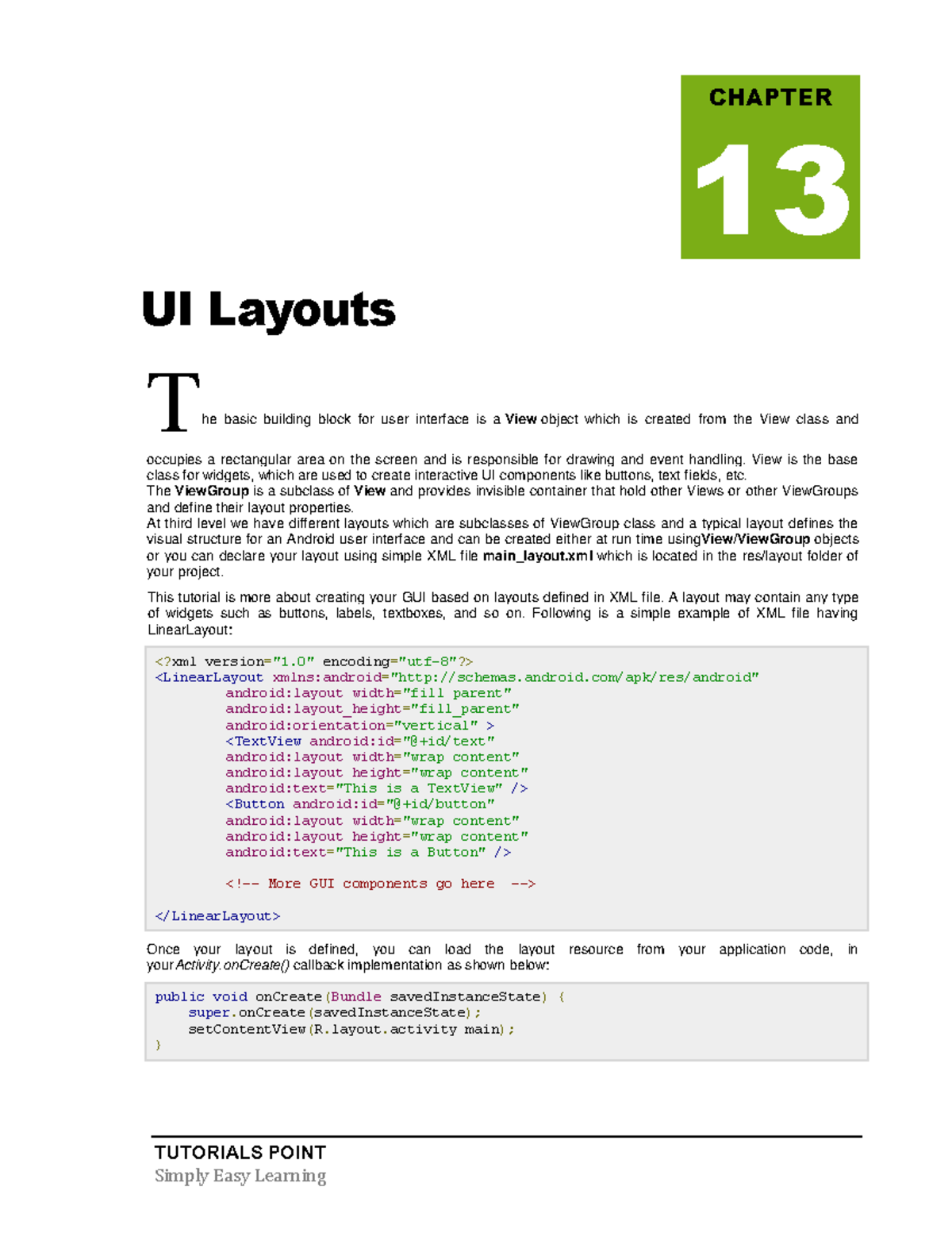 Android Tutorial: Overview of UI Layouts and Their Implementation - Studocu