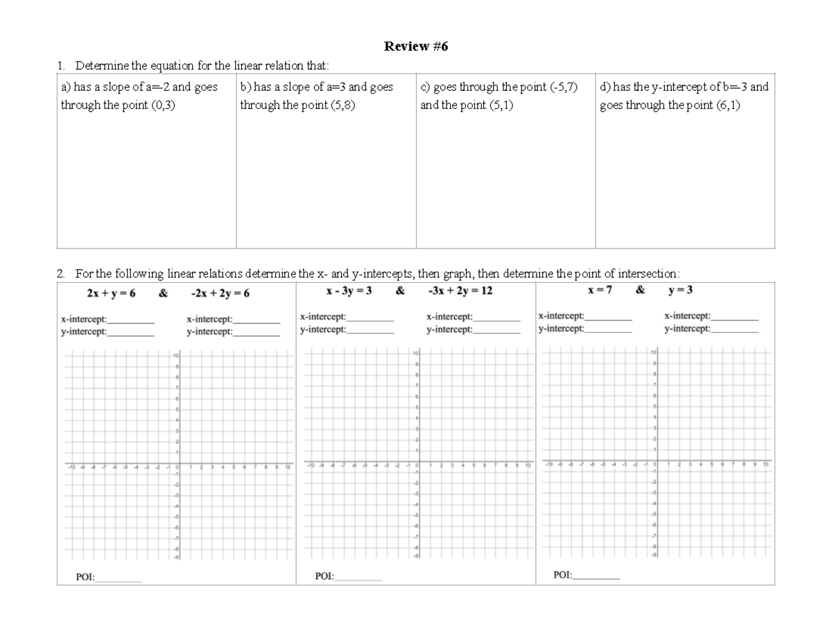 Unit 6 Review Questions: Linear Relations & Systems of Equations - Studocu