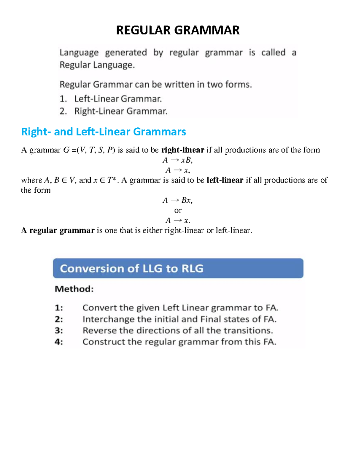 Regular Grammar Overview and Definitions - Studocu