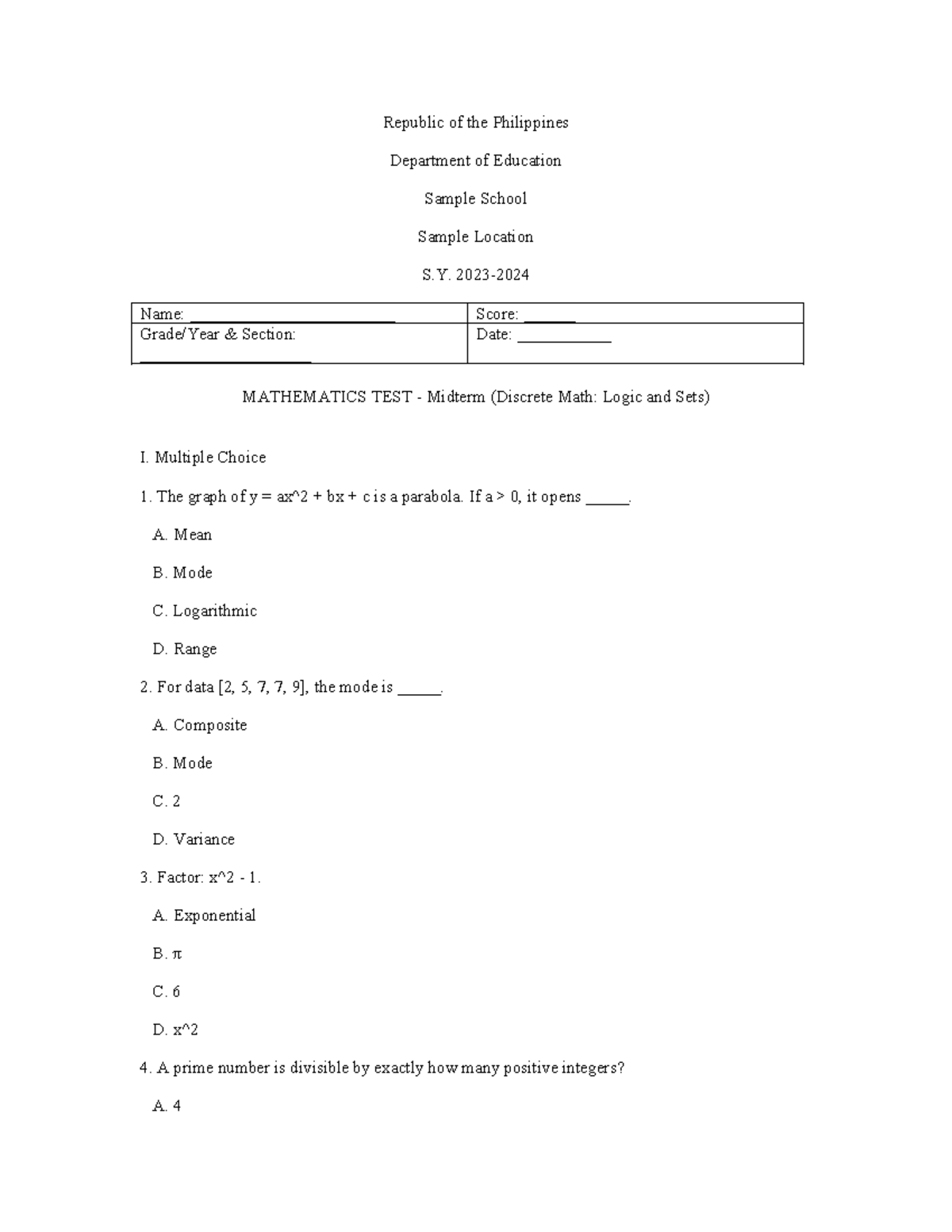 MATH 336 Midterm Exam: Discrete Math - Logic and Sets Spring 2023 - Studocu