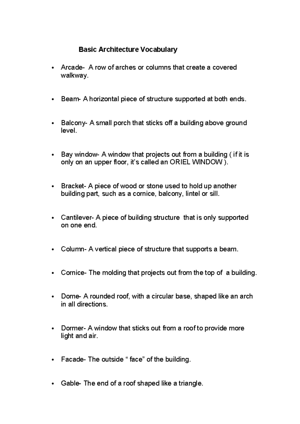 Basic Architecture Vocabulary: Key Terms and Definitions - Studocu
