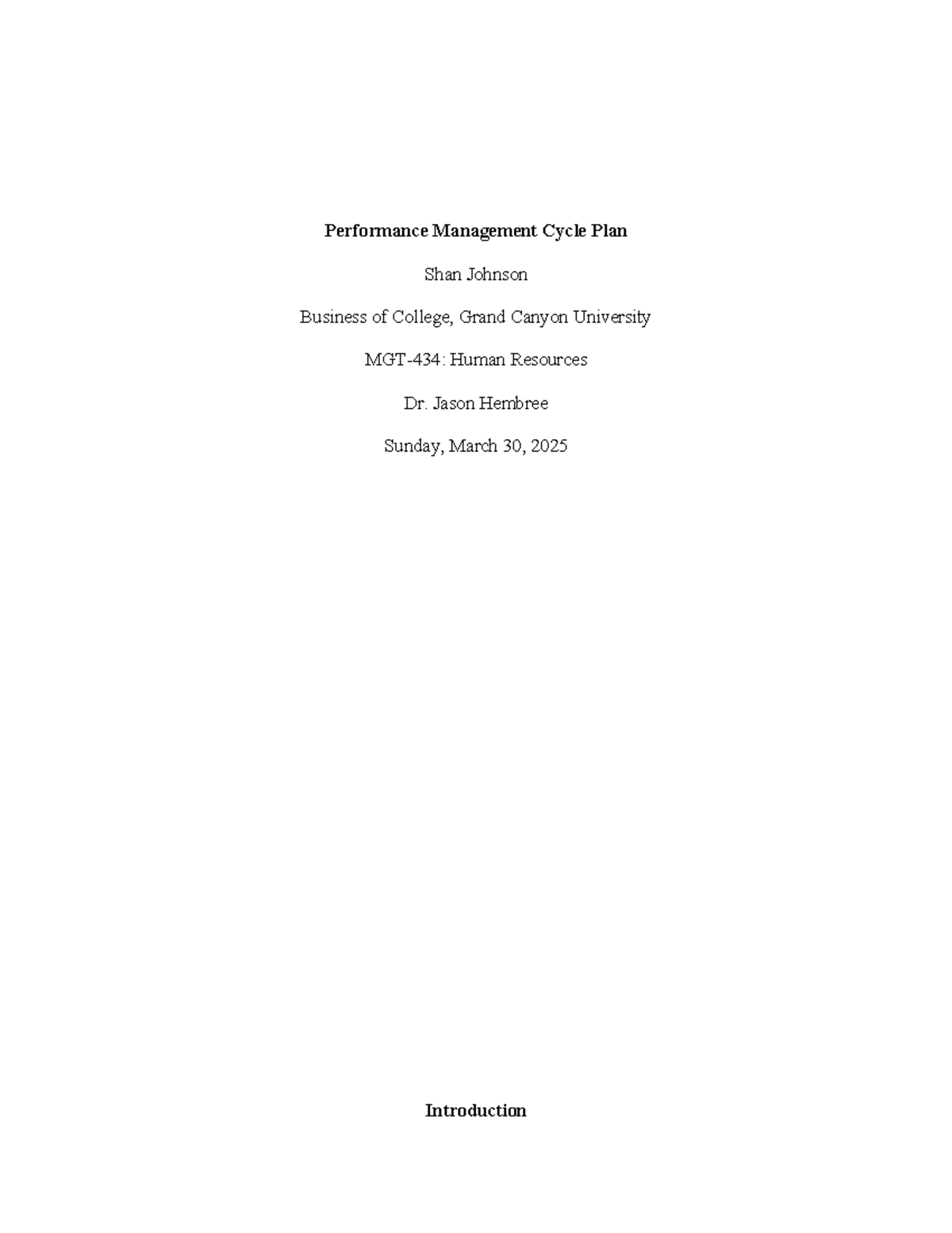 MGT-434: Human Resources Performance Management Cycle Overview - Studocu