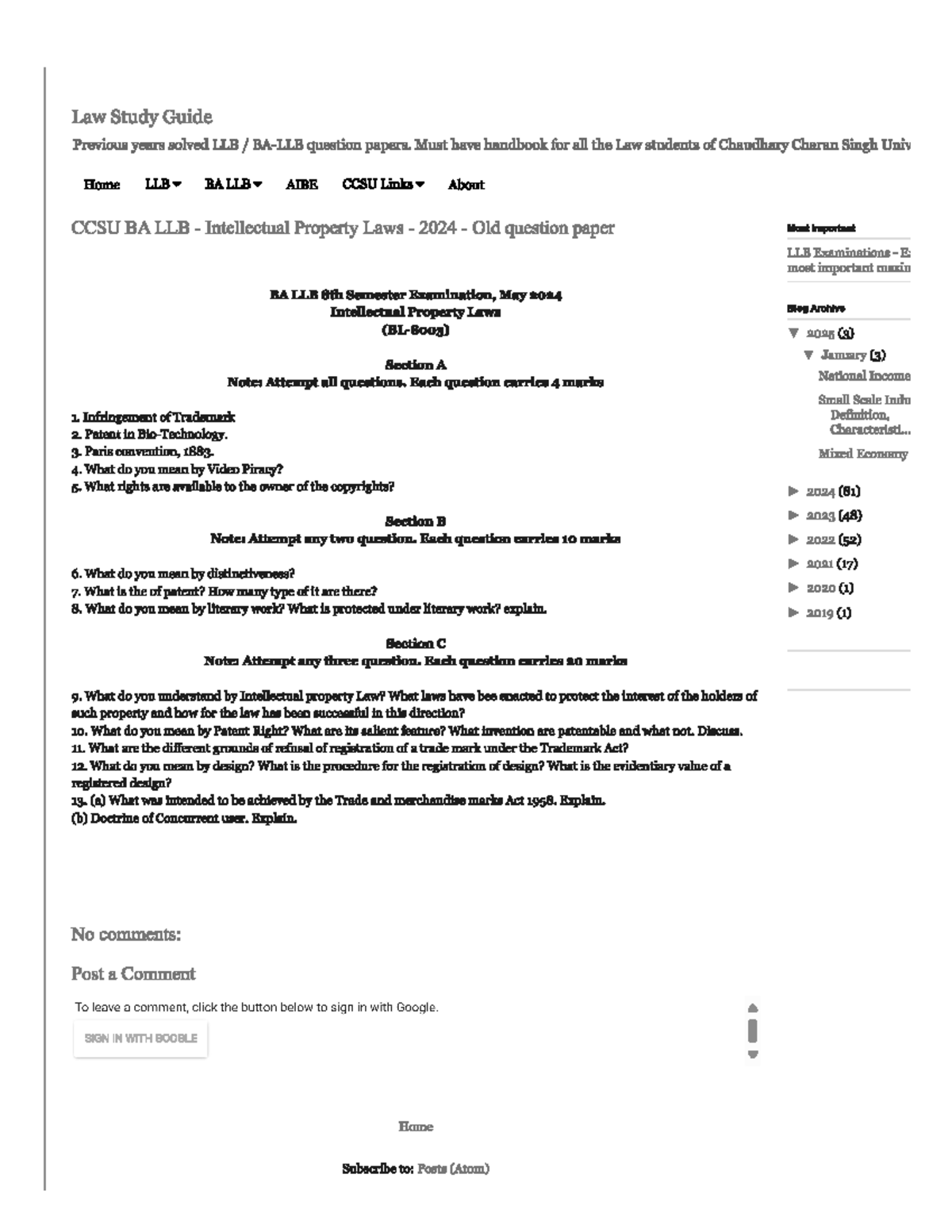 INT 8th Sem LLB 2024 Solved Qs on Intellectual Property Law - Studocu