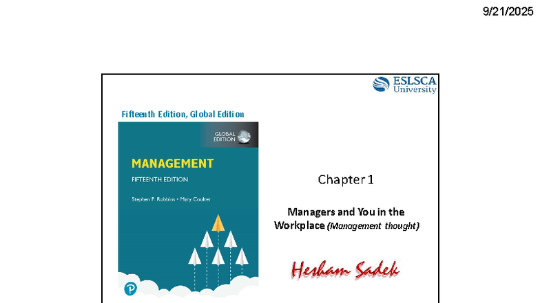 Management 01: Chapter 1 - Managers and You in the Workplace - Studocu