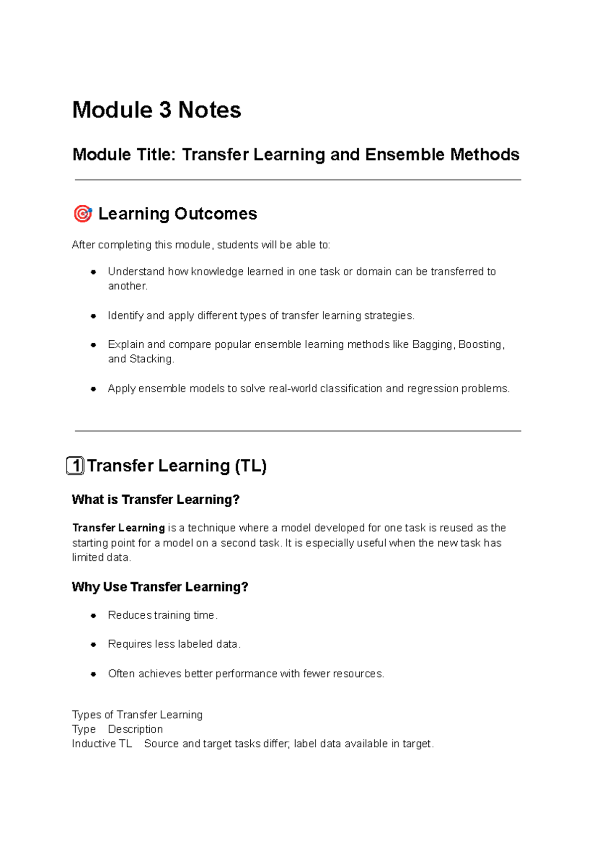 AAI - Module 3 - Transfer Learning & Ensemble Methods Notes - Studocu