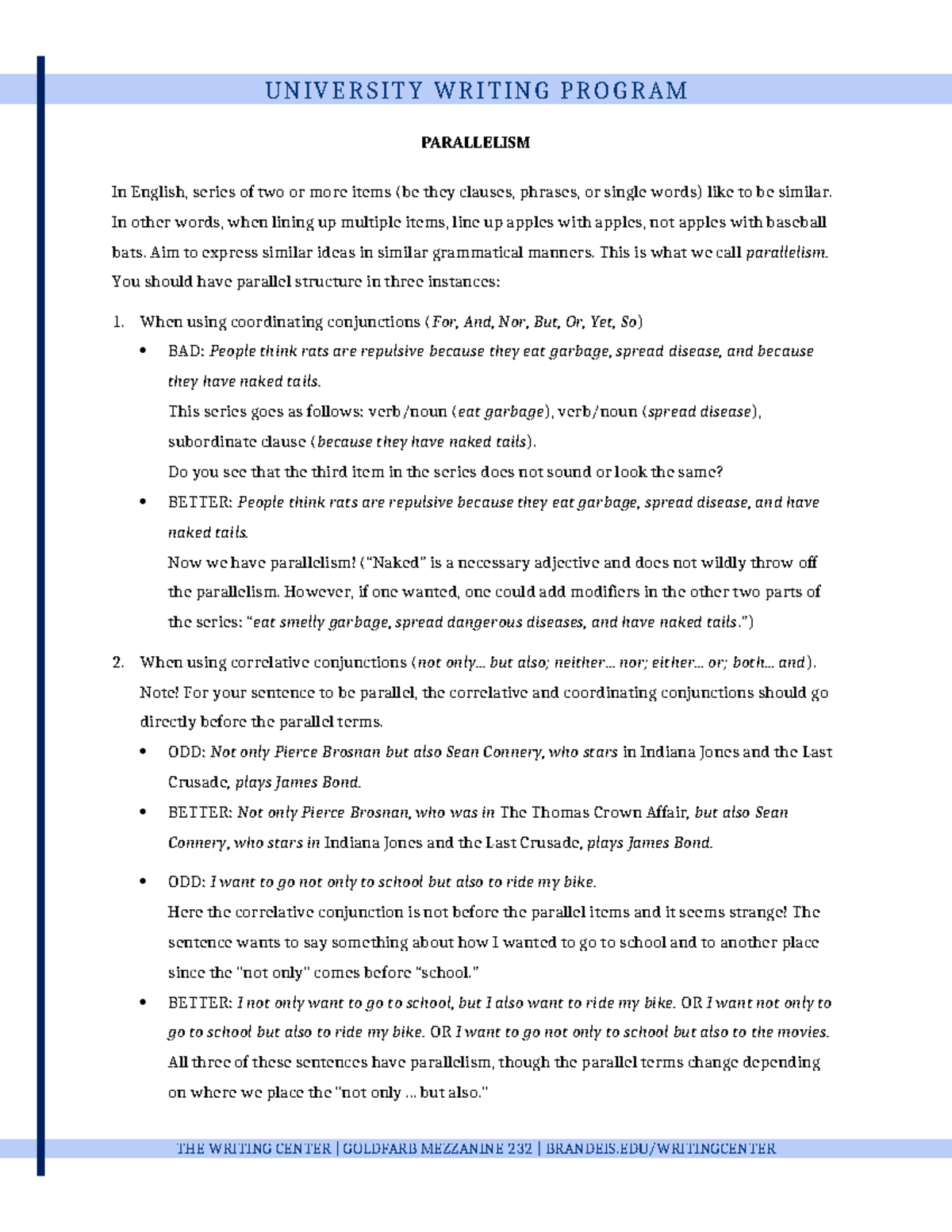 Parallelism handout and exercises - UNIV ERSIT Y WRI T I NG P ROG RA M ...