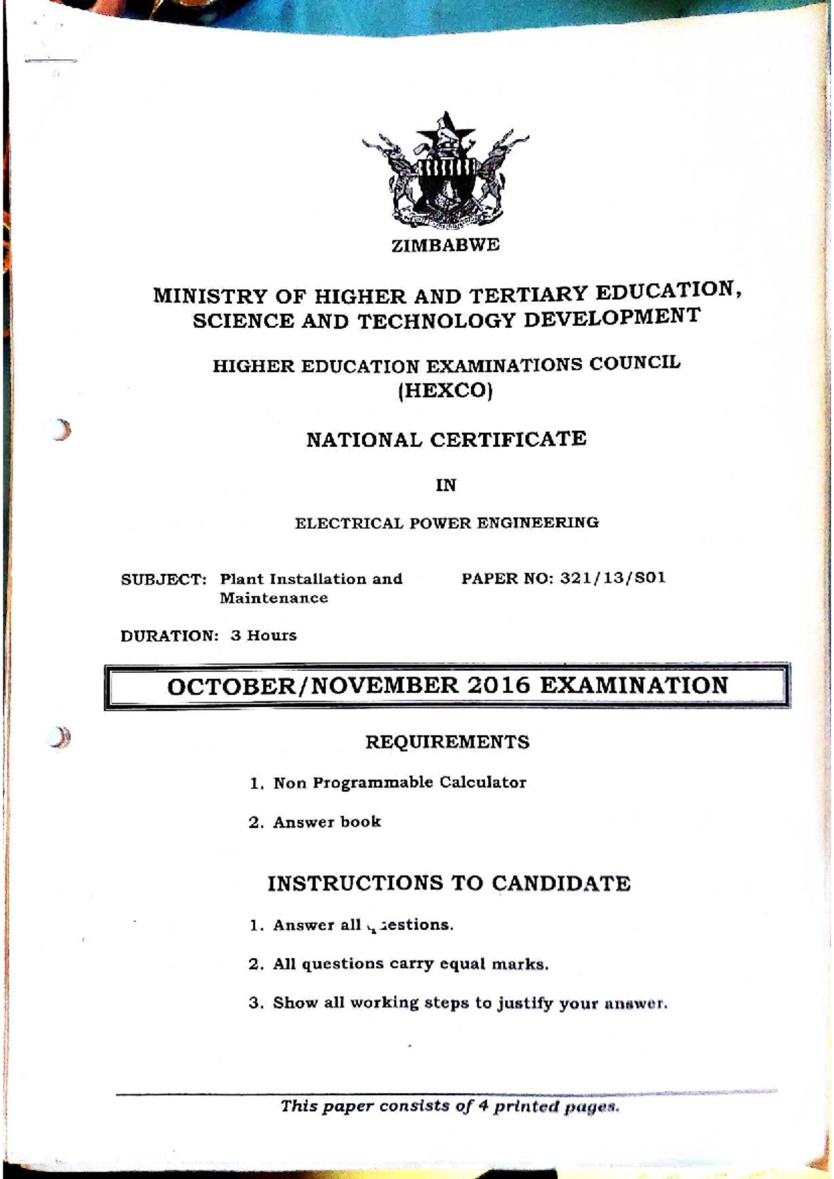 HEXCO National Certificate in Electrical Power Engineering: Plant ...