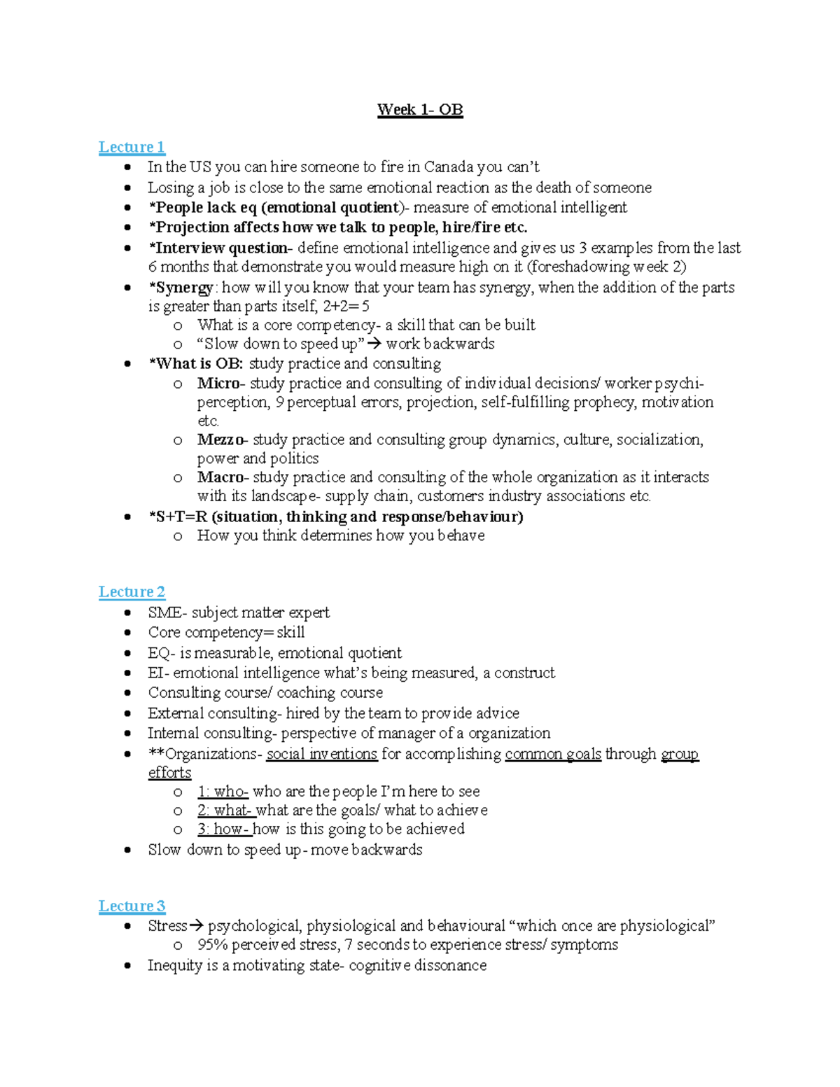 OB 101: Comprehensive Lecture Notes on Emotional Intelligence and ...