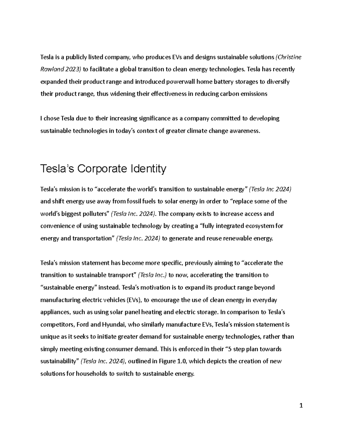 COMM1180 - 2A Analysis of Tesla's Sustainable Practices and Impact on ...