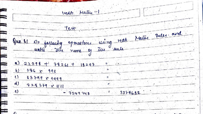 Test (Vedic Maths) - 1: Lecture Notes on Operations and Distances - Studocu
