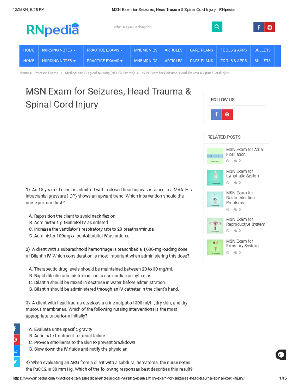 Perioperative Nursing Quiz