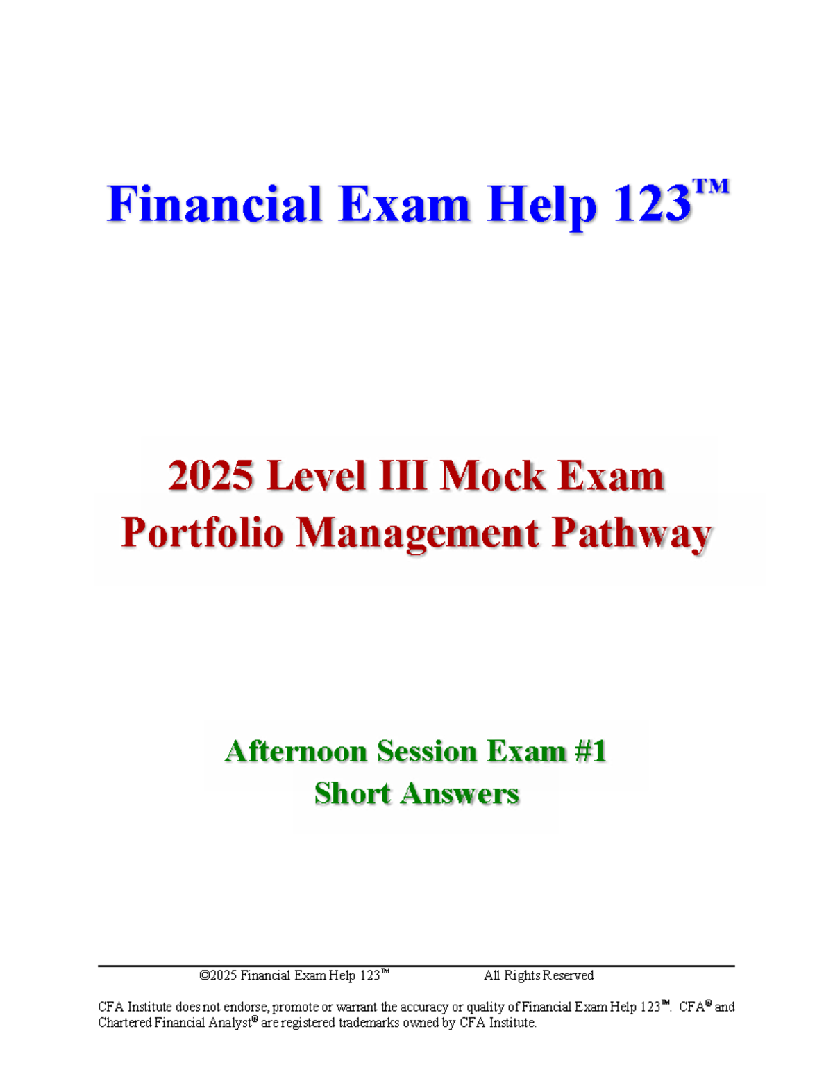 CFA Level III 2025 Afternoon Mock Exam Short Answers Guide - Studocu