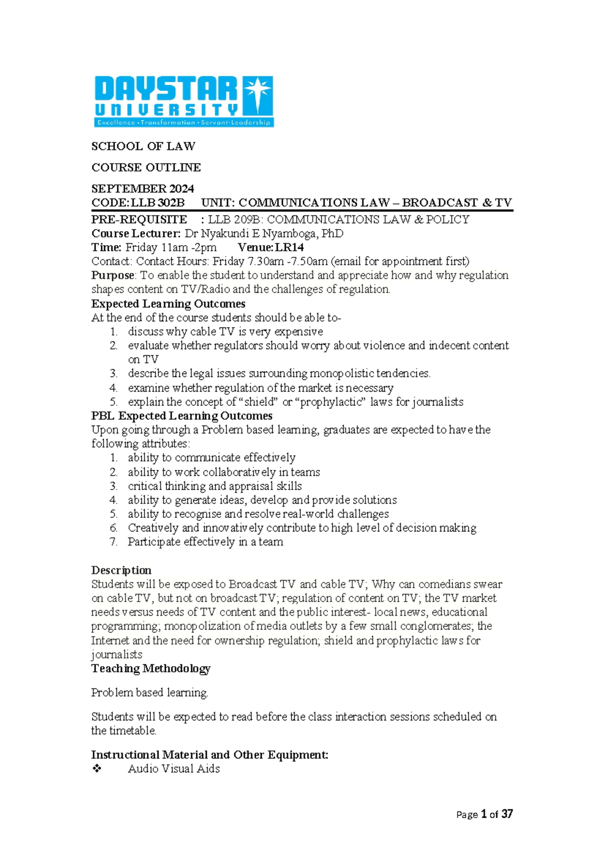 LLB 302 B sep 2024 - Notes. Outline - SCHOOL OF LAW COURSE OUTLINE ...