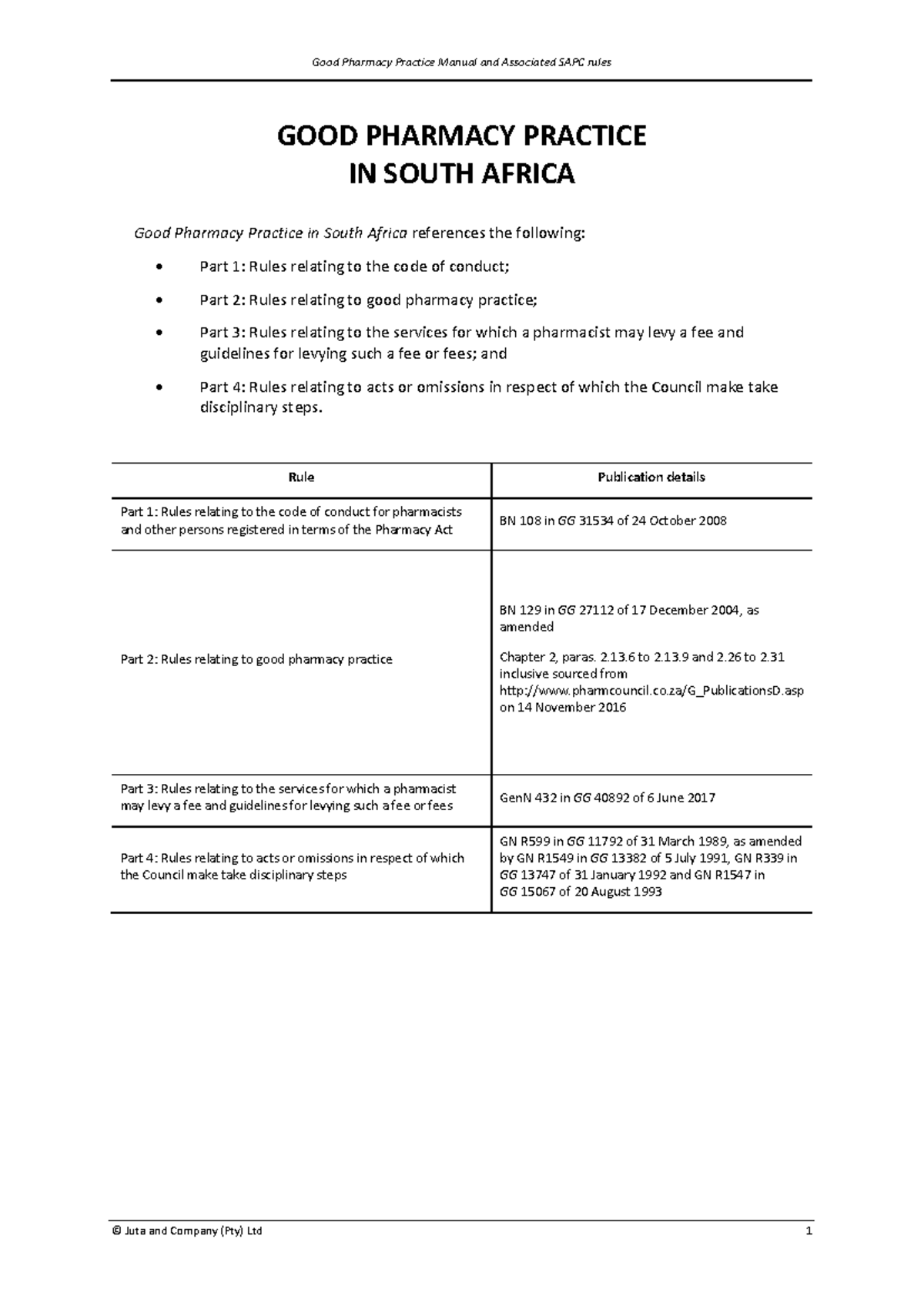 Good Pharmacy Practice Manual and SAPC Rules - Studocu