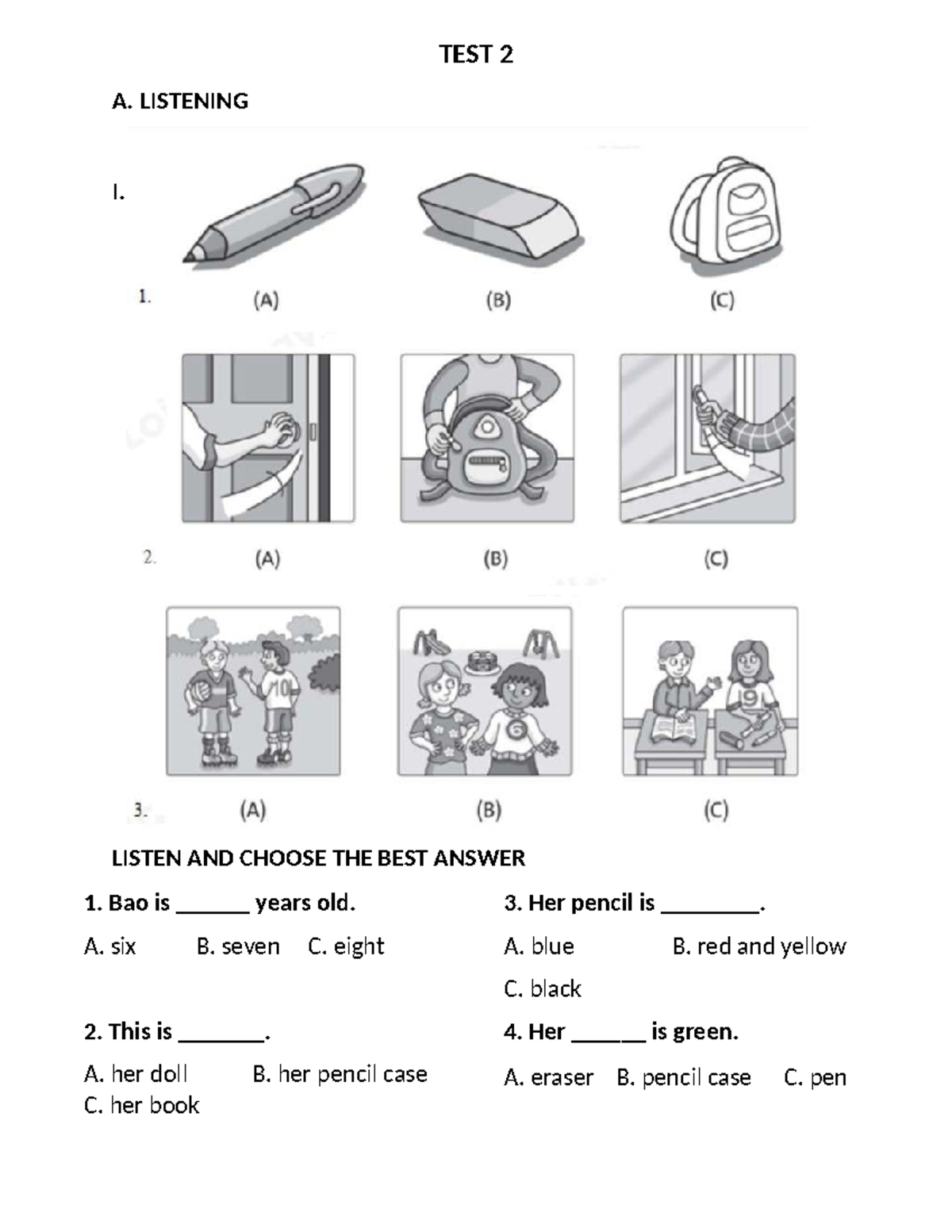 TEST 2 - Listening & Vocabulary Practice for Grade 3 - Studocu