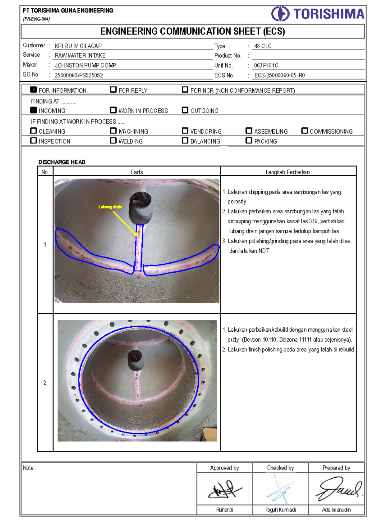 FR-ENG-004. ECS-25000060-05 Engineering Communication Sheet for Raw ...