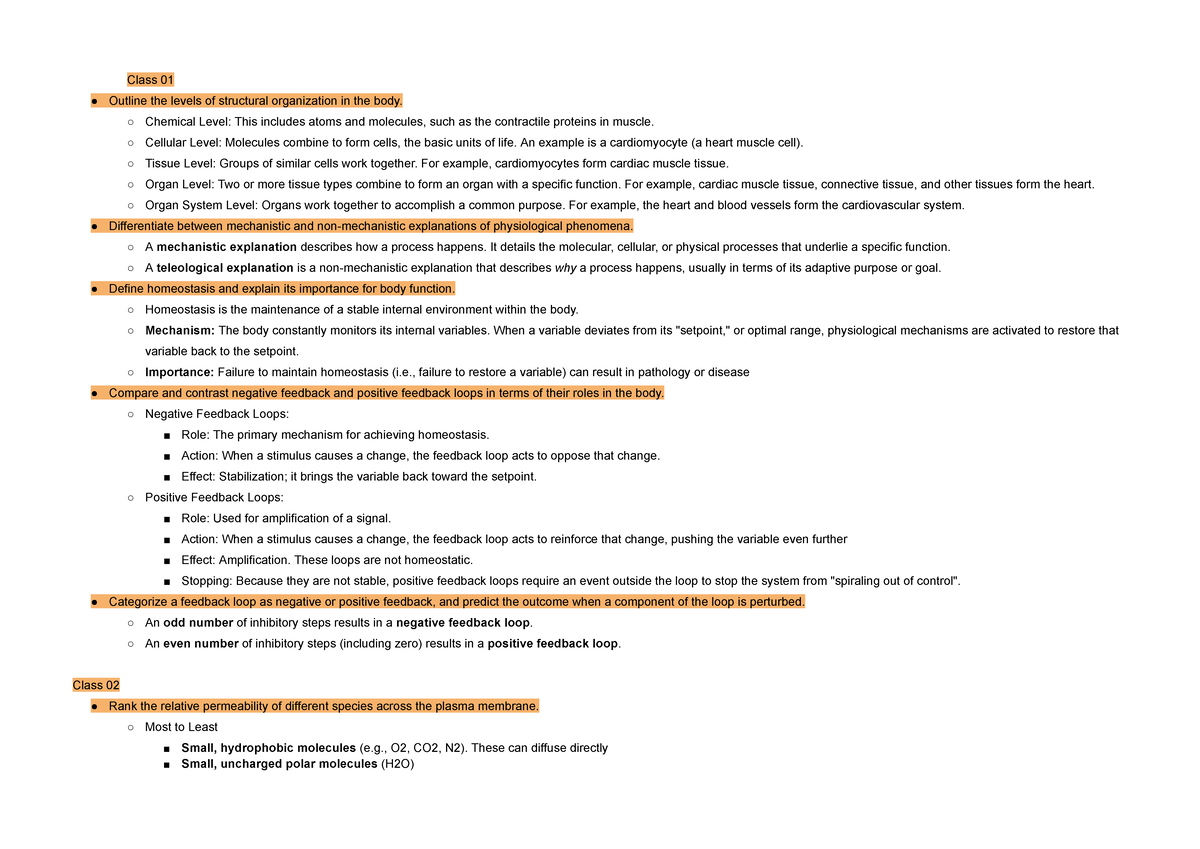 BIPN 100 Exam 1 Study Guide: Structural Organization & Physiology - Studocu
