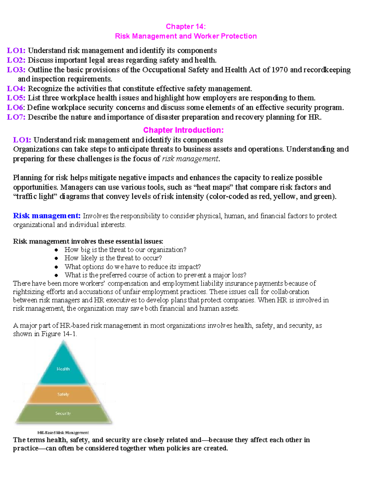 Chapter 14: Risk Management & Safety Protocols Overview (HRM 101) - Studocu