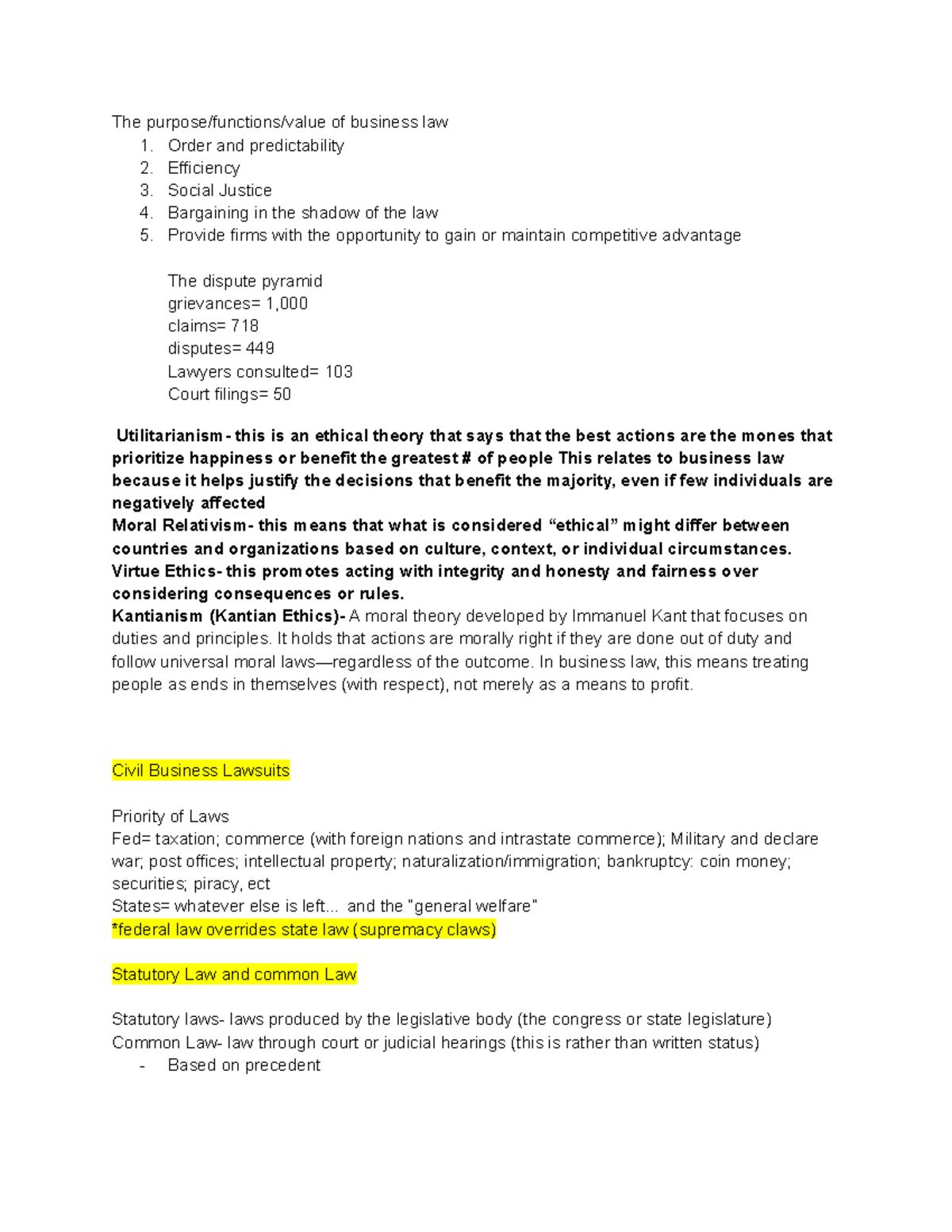 Bus 207 - Lecture notes on business law and ethical theories - Studocu