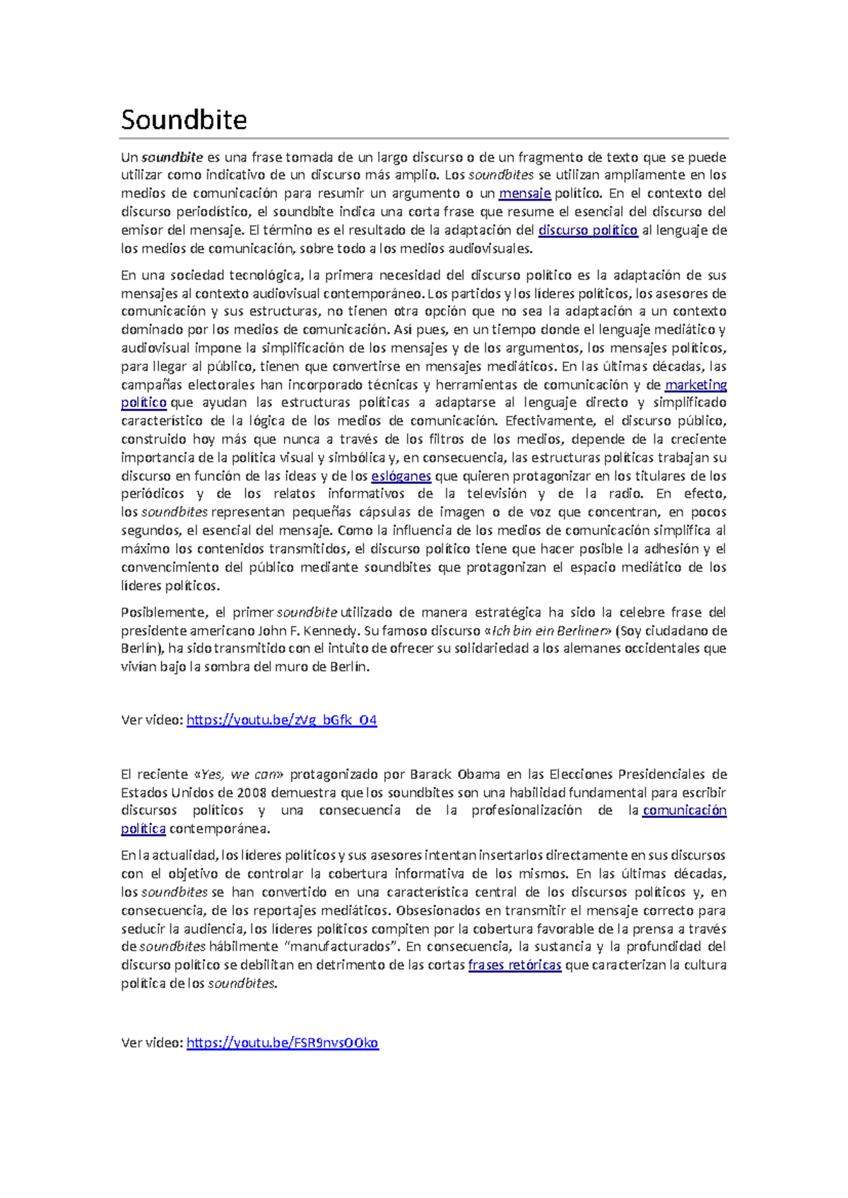 Soundbite - Soundbite Un soundbite es una frase tomada de un largo ...