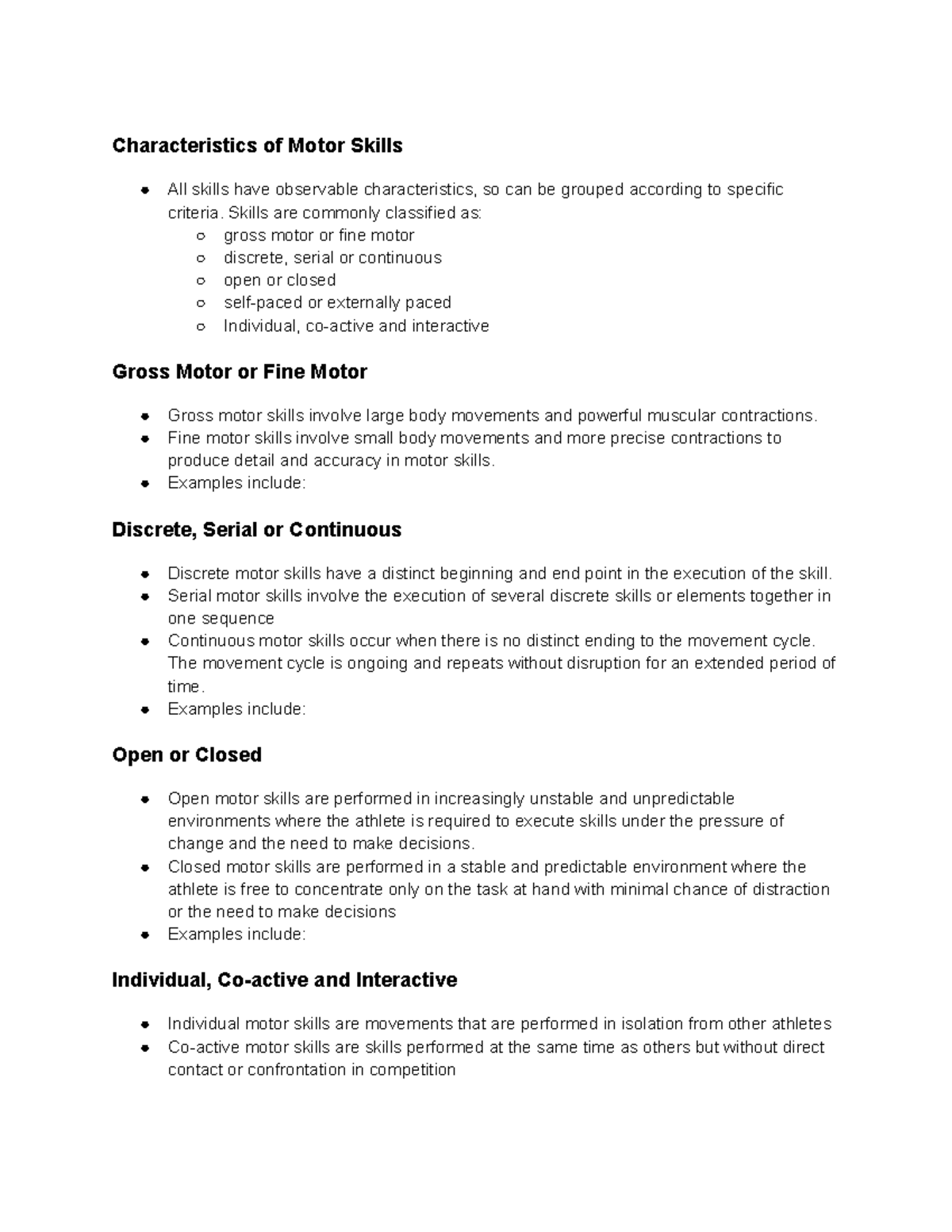 Motor Skills Characteristics: Gross, Fine, Open, Closed, and More - Studocu