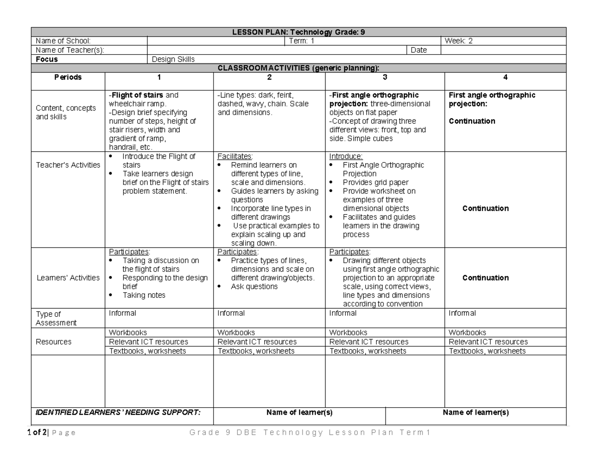 Grade 9 Technology Term 1 Week 2 Lesson Plan: Design Skills - Studocu