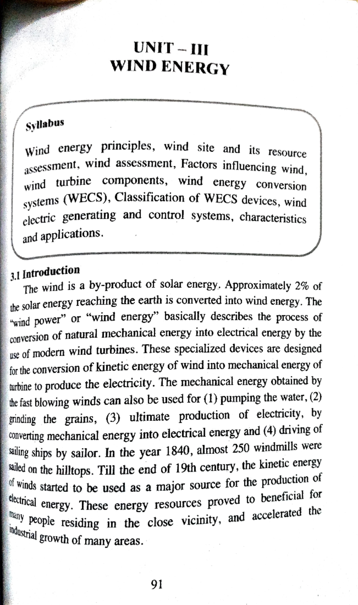 WIND ENERGY UNIT III SYLLABUS: Principles and Applications - Studocu