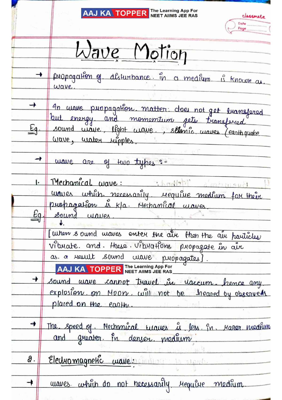 Wave Motion Notes for NEET AIIMS JEE RAS - Understanding Wave ...