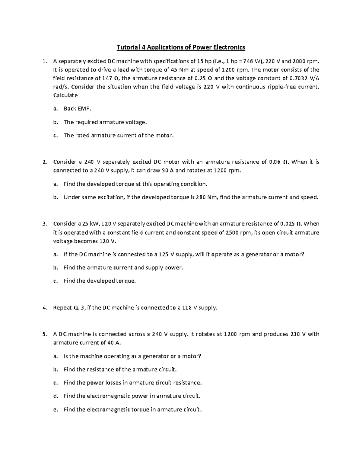 EE3015 Tutorial 11: Applications of Power Electronics in DC Machines ...